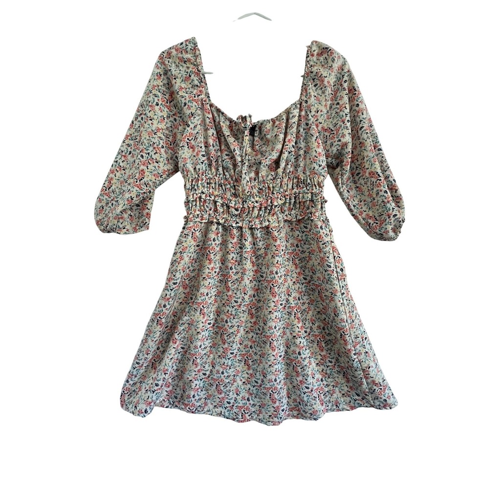 As U Wish Floral Mini Dress Women's Size S  3/4 Sleeve‎ Smocked Romantic